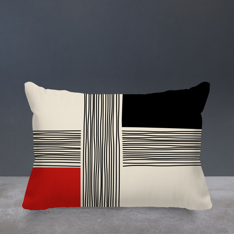 Cassie Abstract Spun Polyester Outdoor Reversible Throw Pillow, Red, 14"H x 20"W