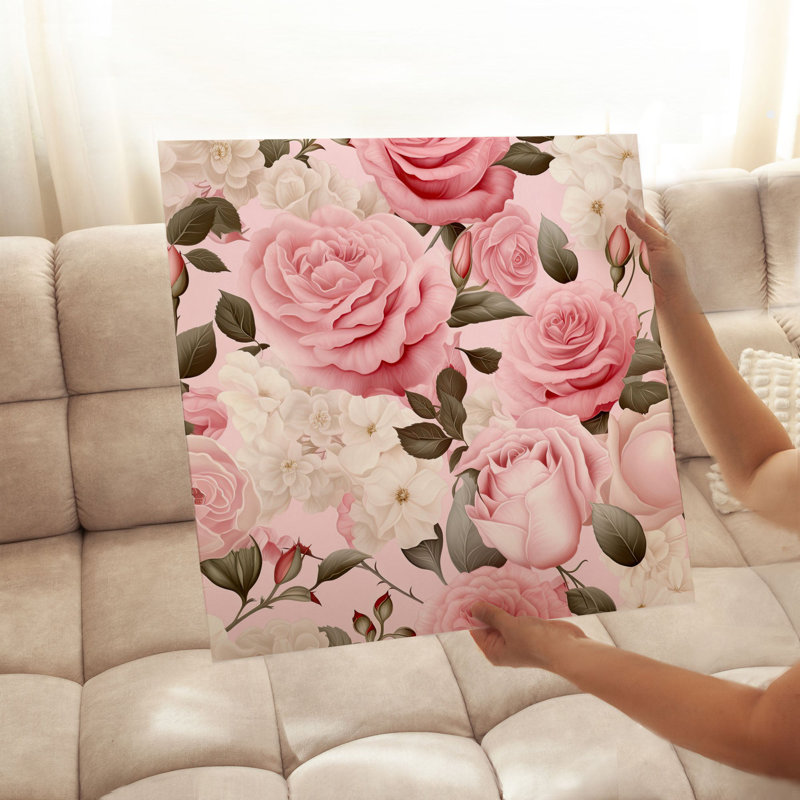 Impression florale de roses neutres florales, H 10 po x l 10 po