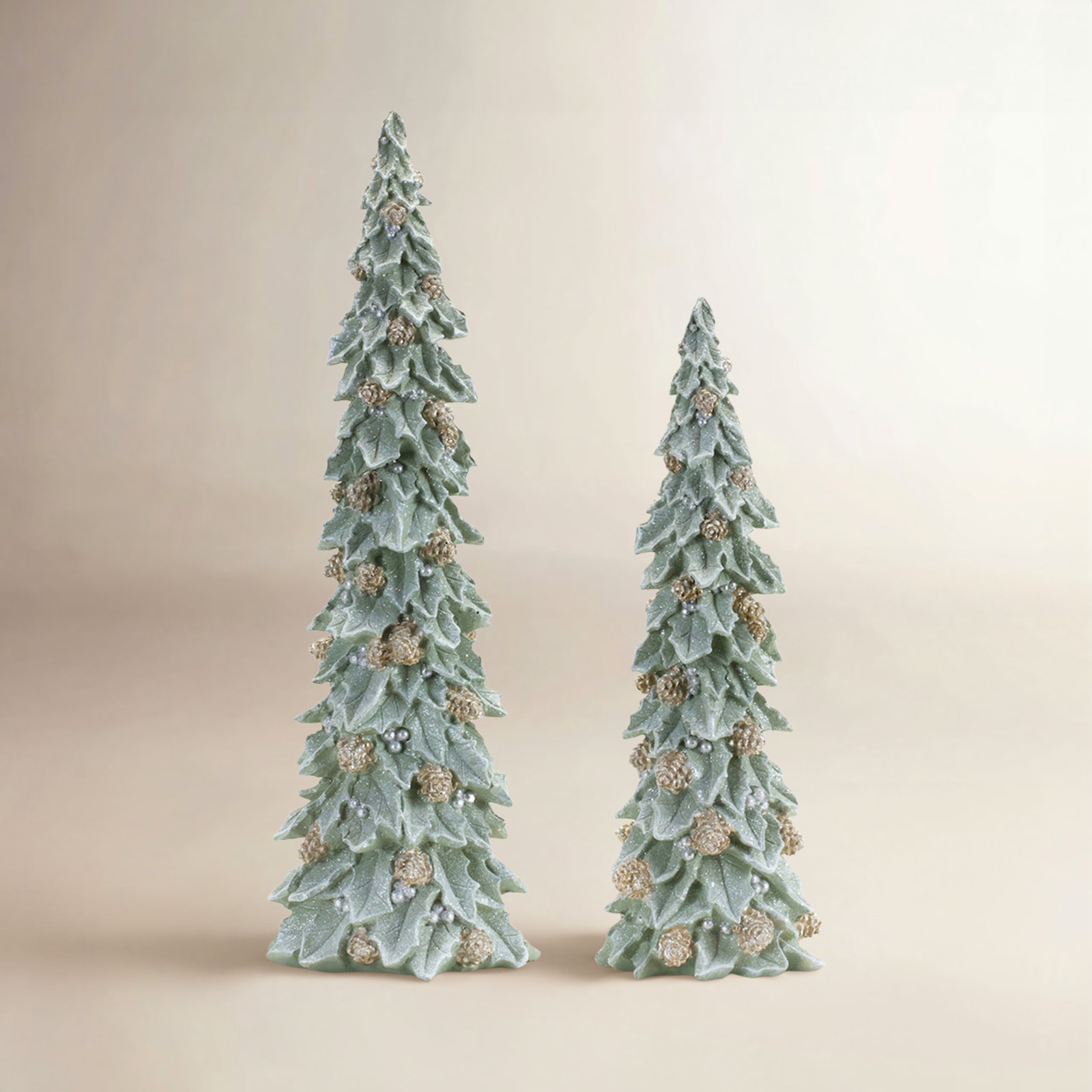2-Piece Holly Pinecone Tabletop Tree Set