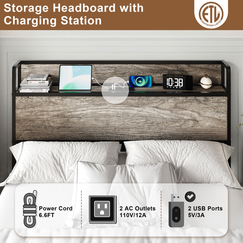 Shila Lift Up Storage Bed Frame & Charging Station