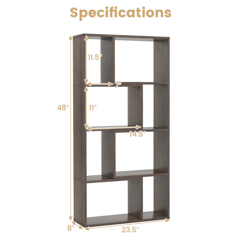 Wrought Studio? 48" Geometric Bookshelf Open-back Bookcase With 8 Cubes 2 Anti-toppling Devices, Gray