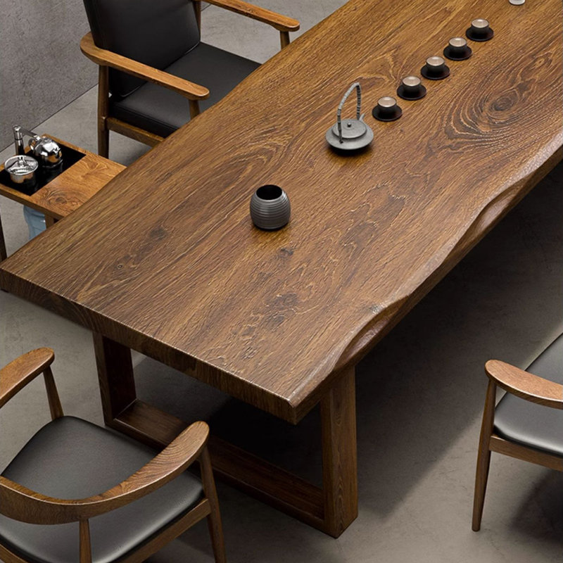 Tan Rectangular Solid Wood Dining Table, 29.45"H*86.61"W*35.43"D