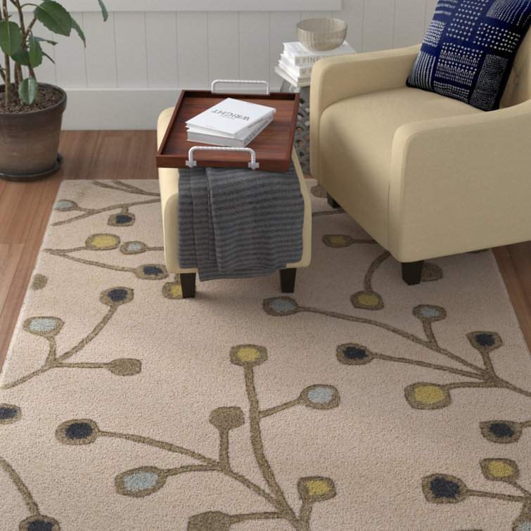 Elsberry Floral Handmade Tufted Wool Beige Area Rug