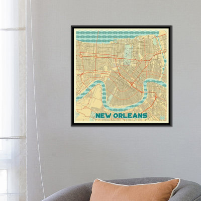« new orléans rétro urban blueprint map », impression sur toile