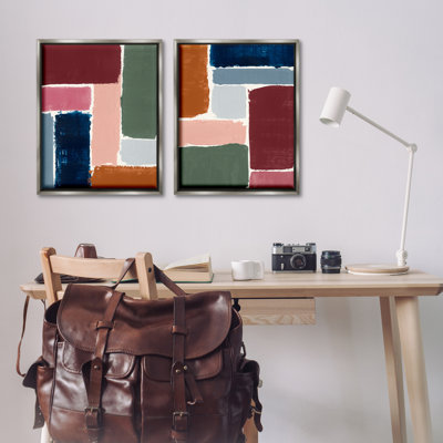 Abstract Modular Color Block  2 PC Framed Floater Canvas Set by Victoria Barnes