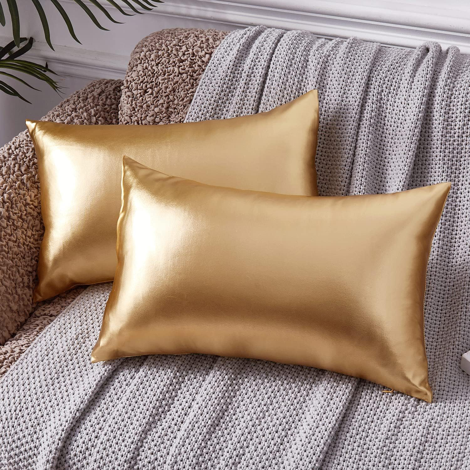 BEFIHO Gold Decorative Pillow,Gold Pillow Covers 12X20,Decorative Throw ...