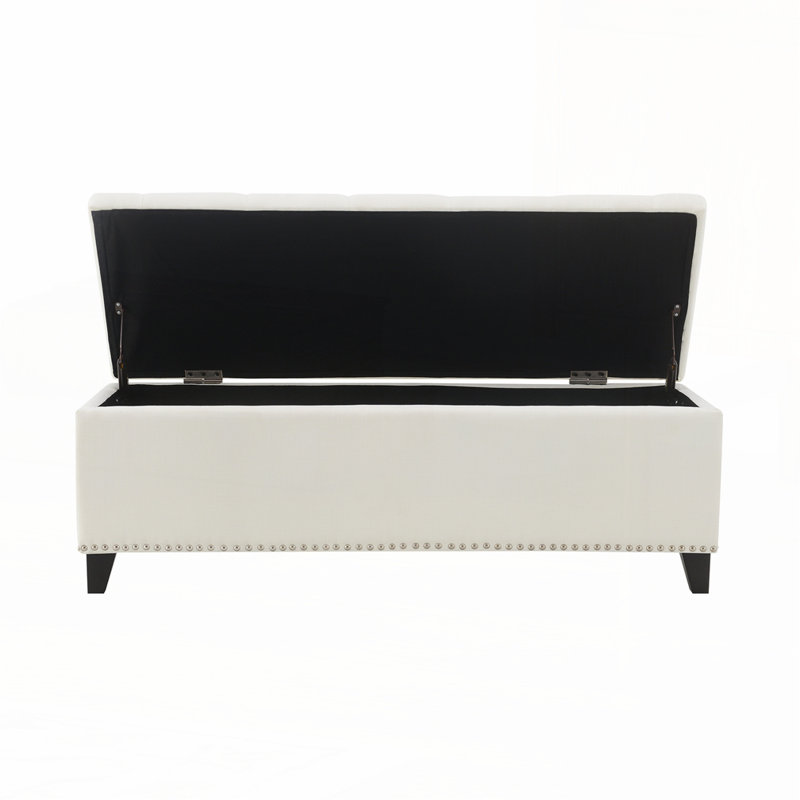 Linen Button-Tufted  Storage Bench, Beige
