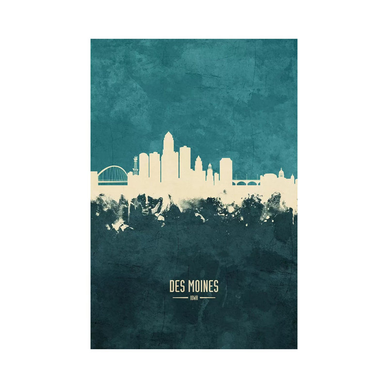 Des Moines Iowa Skyline by Michael Tompsett - Wrapped Canvas Painting, 30.48cm H x 20.32cm W x 1.91cm D