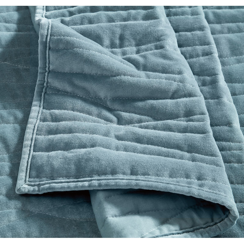 Royal Velvet Wavy Cotton Velvet Quilt Set, Blue, King Quilt + 2 Shams