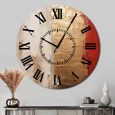 Pleine lune, rachat abstrait doré et rouge I - Peinture abstraite horloge murale