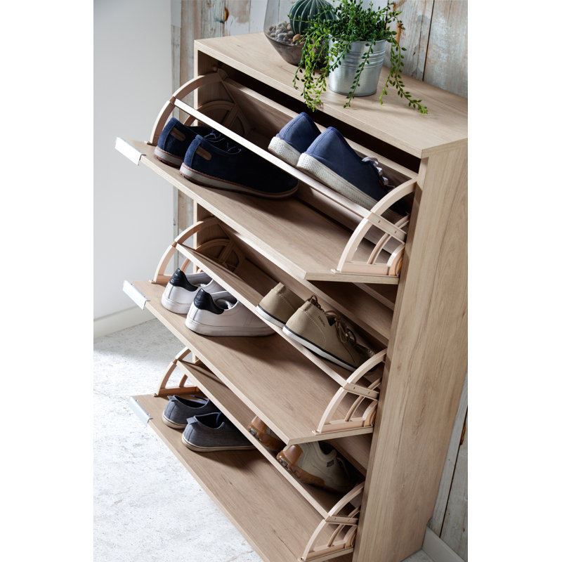 18 Pair Shoe Storage Cabinet, Light Oak