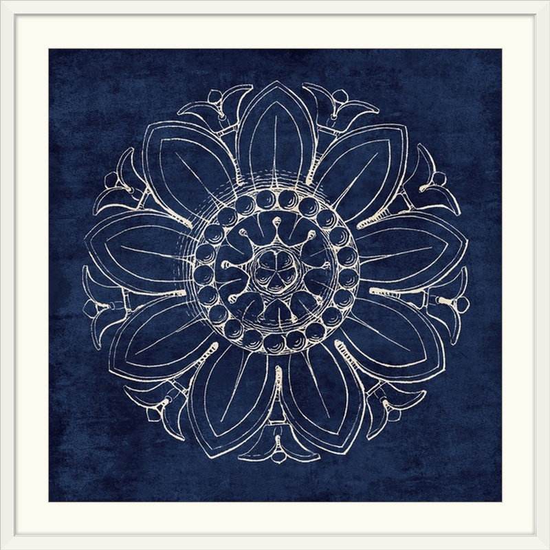 « rosette vii », impression en indigo, H 38 po x l 38 po x P 1 po, Cadre blanc