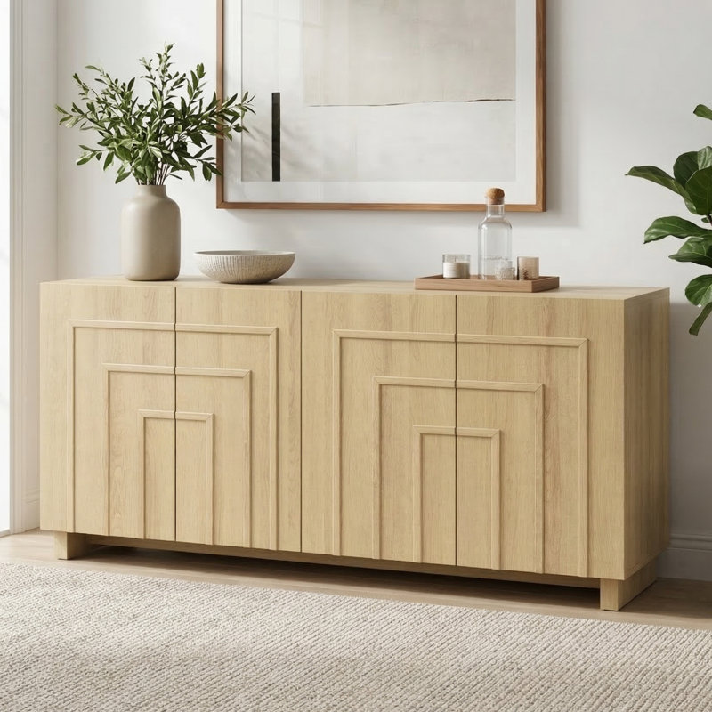 Ann 63" W 4-Door Sideboard Cabinet with Stepped Panel Doors, Oak