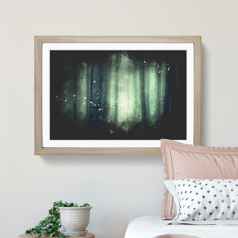 Green Misty Forest - Picture Frame Graphic Art Print, 33cm H x 45cm W x 2cm D, Oak Framed