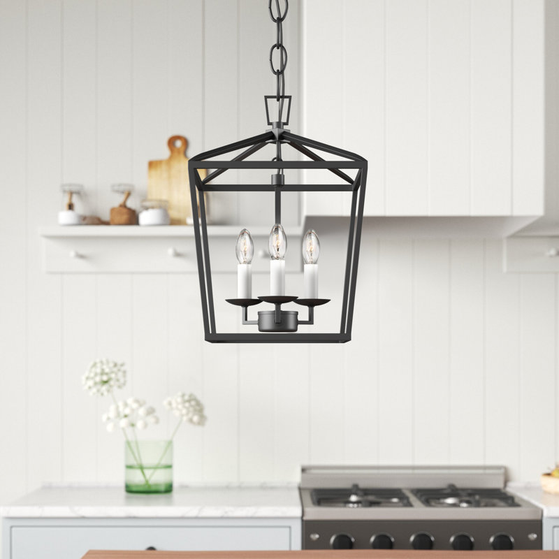 Finnegan 3-Light Dimmable Steel Geometric Lantern Chandelier, Matte Black