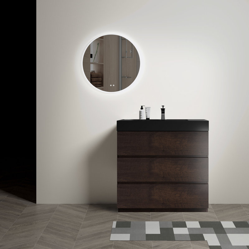 Sevon 35.8'' Single Bathroom Vanity with Top, Black, Walnut