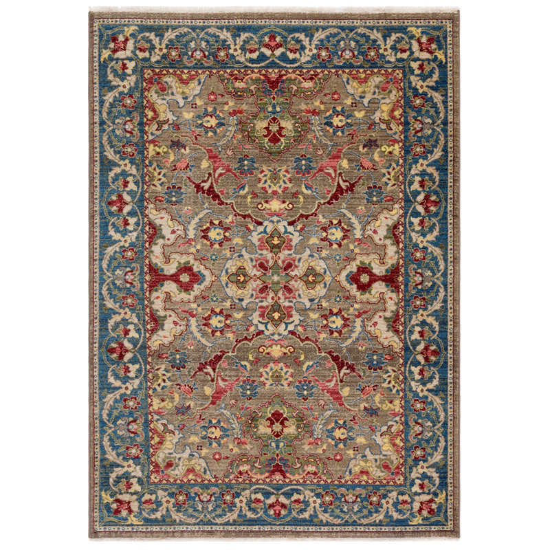 Tapis oriental performance Bisen, Rectangle 5 pi 1 po x 7 pi 5 po, Taupe / Bleu