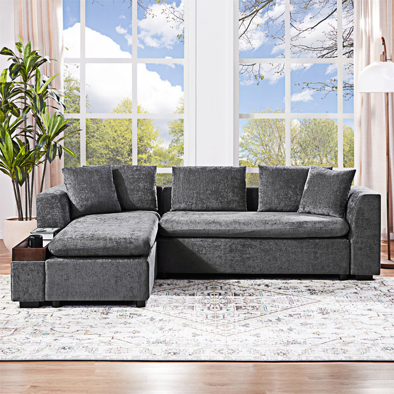 Canapé modulaire rembourré avec compartiment de rangement, Gris chenille