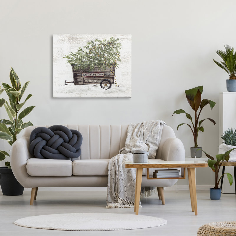 " Weathered Winter Wagon Carrying Christmas Pine Tree " by Julie Norkus, Wrapped Canvas, 30" H x 40" W x 1.5" D