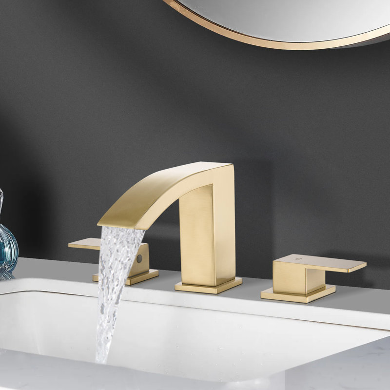 Widespread 2-handle Bathroom Faucet with Drain Assembly, Brushed Gold