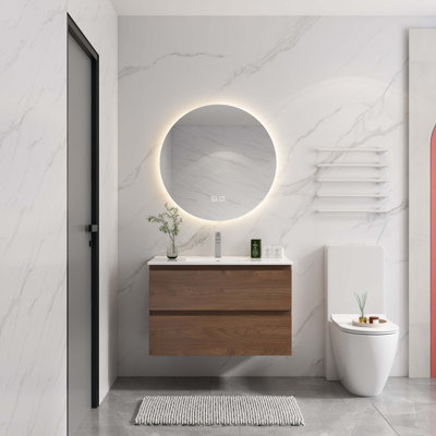 Meuble-lavabo mural 24 po avec lavabo en céramique, 2 tiroirs à fermeture en douceur 24 po