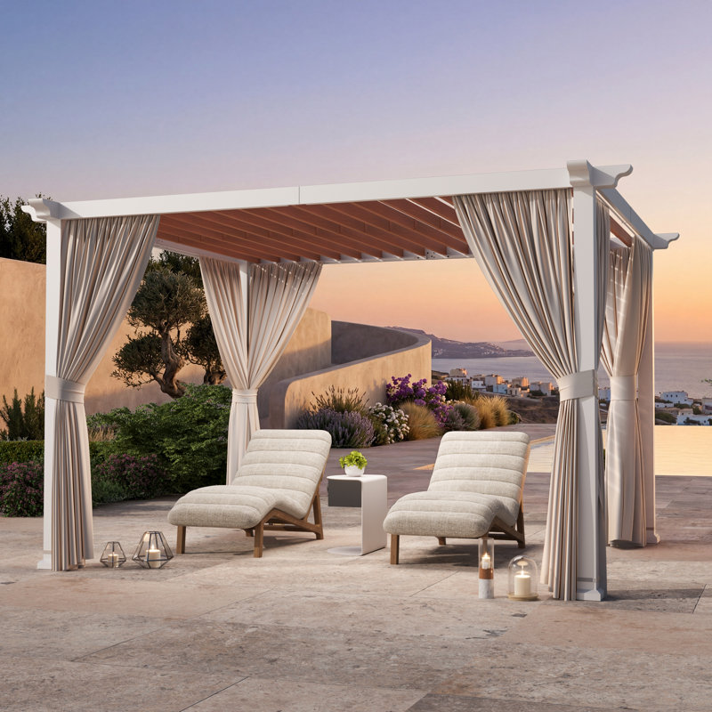 Palisade 10‘ X 12' Steel Frame Outdoor Patio Pegola With Slats Roof，Textilene Sun Shade Canopy Privacy Panel Screen Wall And Curtains For Backyard Garden And Deck Party