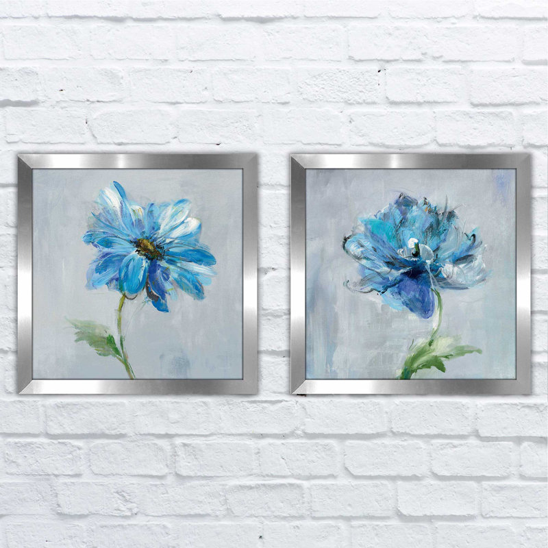 Floral Bloom I v2 - Ensemble de 2 reproductions de peintures à l'acrylique, H 16,5 po x l 33 po, Pas de tapis