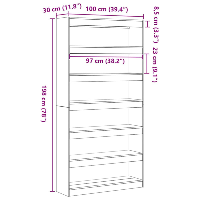 Book Cabinet with Shelf with Storage Engineered Wood Living Room Indoor, Black, (6 Shelves) 198cm H x 100cm W x 30cm D