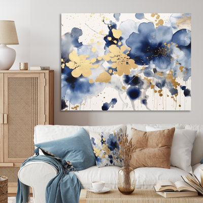 Fleurs bleues et lilas sur toile