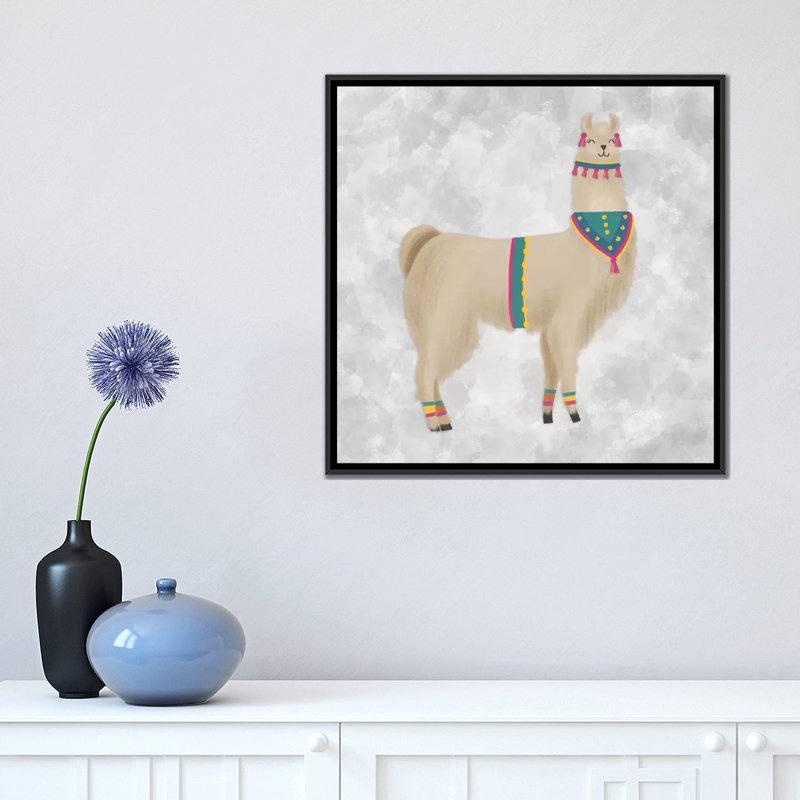 «Lovely Llama III», impression sur toile tendue, H 18 po x l 18 po x P 1,5 po, Toile encadrée noire, Pas de tapis