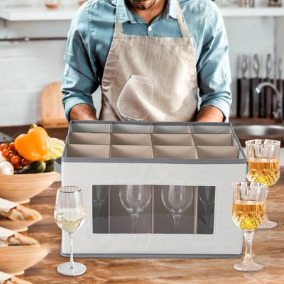 Paquet de 3 boîtes de rangement pour verres à vin de protection - organisateur de verres à pied à 12 compartiments avec couvercles, poignées et fenêtres transparentes - solution de rangement sécuritaire pour les verres et les verres, idéal pour l'organisation de la cuisine