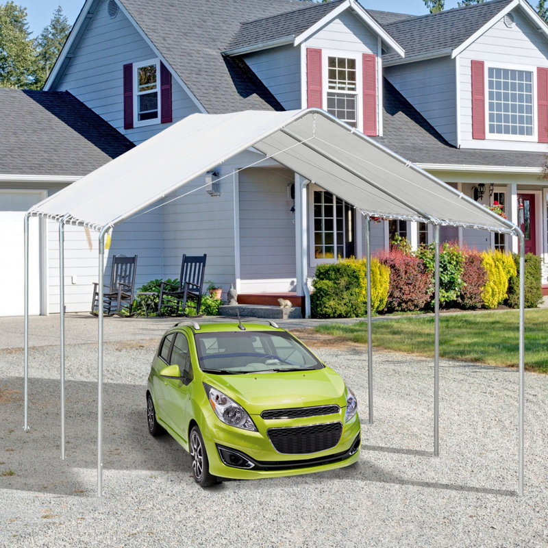 Carport Heavy Duty Galvanized Car Canopy With Included Anchor Kit, 3 Reinforced Steel Cables (Canopy), White
