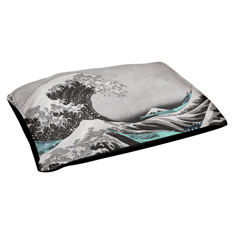Coussin Burkart la grande vague, L 32,5 po x l 42,5 po, Sarcelle / Noir
