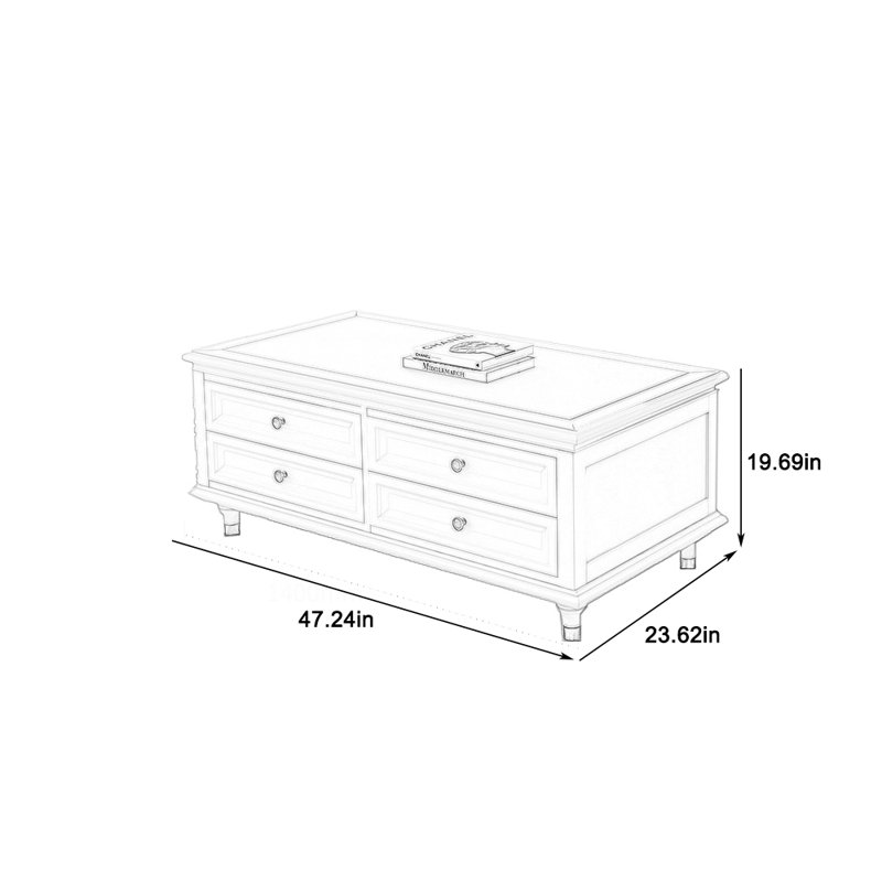 Table basse à texture naturelle, H 19,69 po x L 47,24 po x l 23,62 po