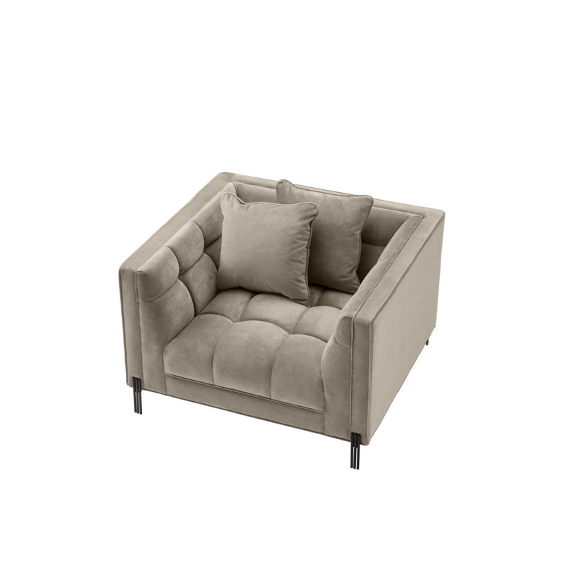 Sienna Greige Velvet Tufted Armchair with Black Legs
