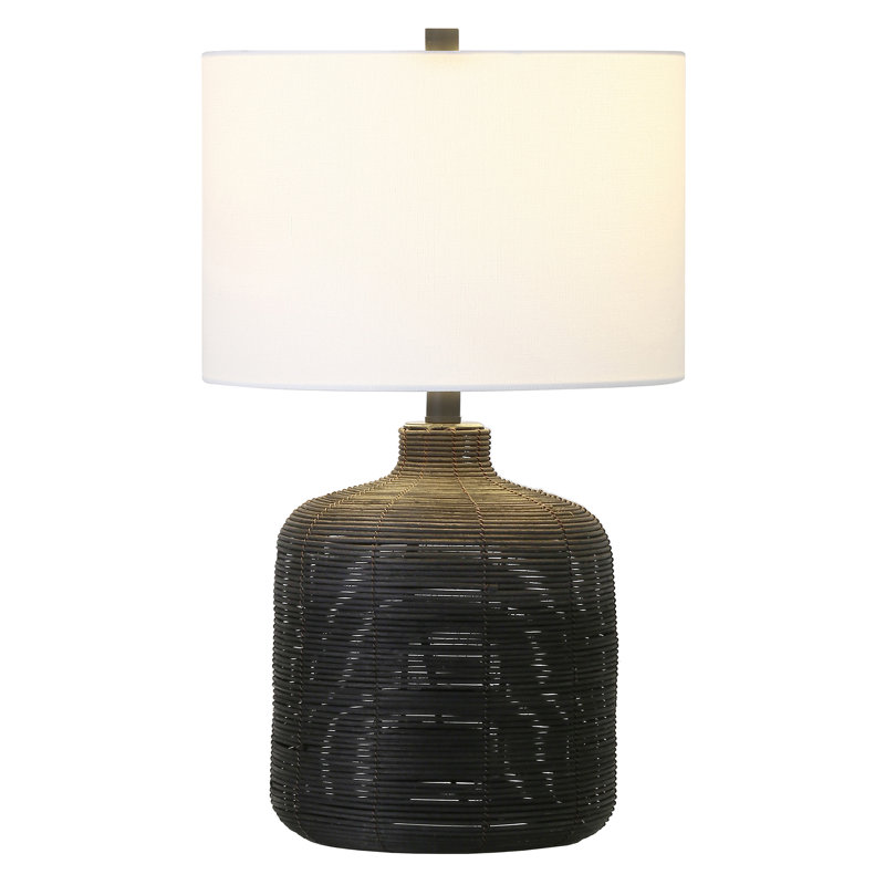 Northport Table Lamp, 20.5" H x 12.5" W x 12.5" D, Black Rattan