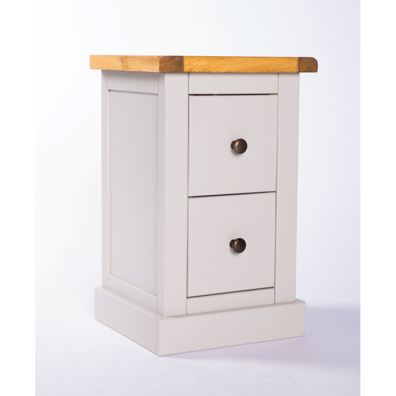 35cm W Plywood / Laminate Board Bedside Table, Brass Knob, Light Grey