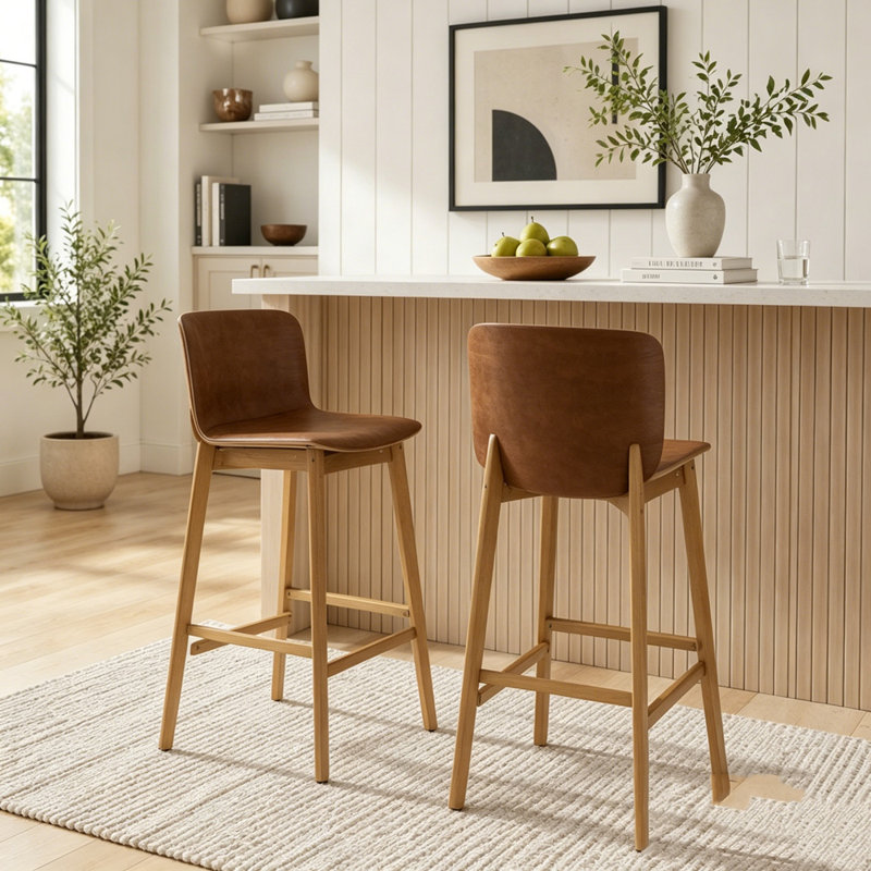 Indoor Wooden Walnut Barstool Set