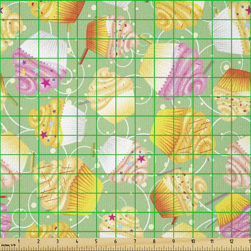 Cown Food Creamy Cupcakes and Swirls Shapes Multi-Purpose Fabric