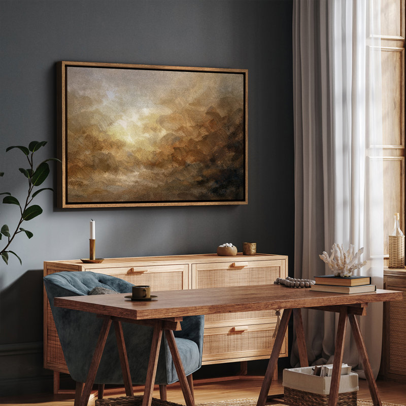 «Abstract Earth Tone Landscape with Radiant Light», reproduction d'art encadrée, H 24 po x l 36 po, Naturel