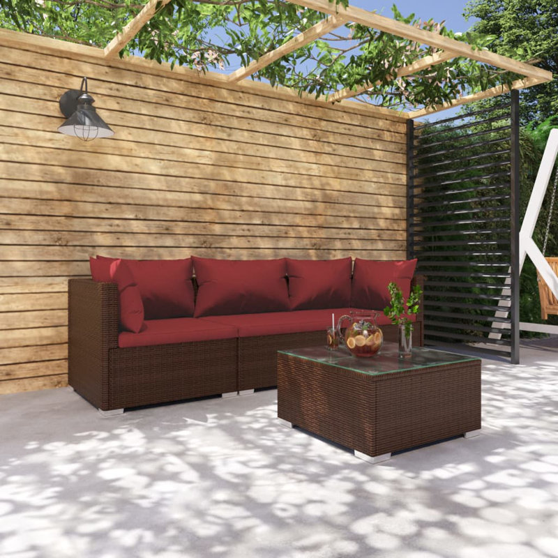 4 Piece Sofa Seating Group, Brown/Red