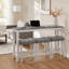 Ensemble de table de bar 4 pièces avec prise électrique, comprenant table et chaises, table de bar avec tabourets, table d'appoint derrière le canapé avec 3 tabourets rembourrés, pour salon et salle à manger, blanc et gris.