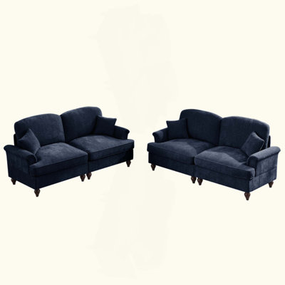 Ensemble de canapé de salon modulaire classique 2 pièces avec accoudoirs évasés et volants amovibles, jupes plissées et pieds fuselés, canapé 2 places + ensemble de canapé causeuse 2 places pour le salon