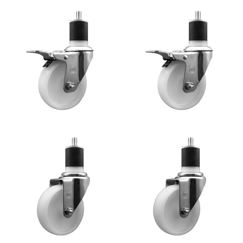 Ensemble de roulettes extensibles pivotantes en nylon de 4 po à 1/7/8 po 4 freins à verrouillage total
