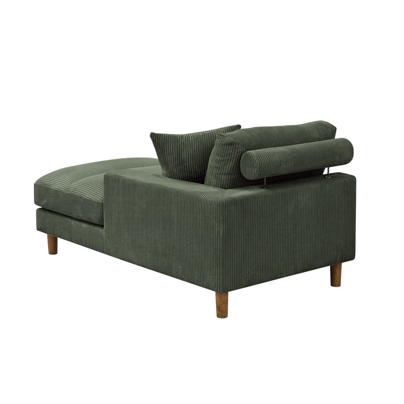 Chaise longue rembourrée Waxman, Chaise longue à accoudoir droit, Vert foncé
