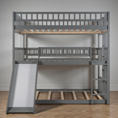 Full-Over-Full-Over-Full Triple Bunk Bed, Wood, Built-In Ladder & Slide, Contemporary, Kids & Teens Room