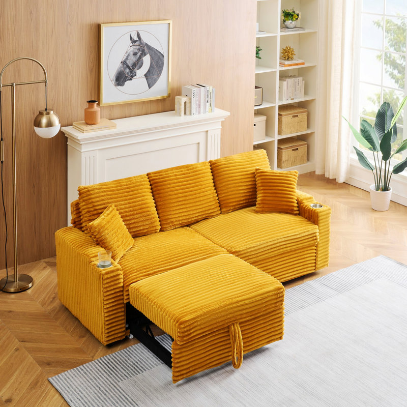 Upholstered Sofa With Cup Holder And Pillow For Living Room