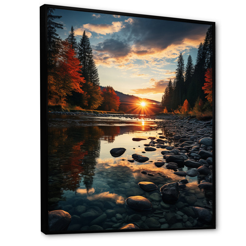 Waterfront Escape - Lakehouse Wall Art Living Room, Cadre flottant noir, H 32 po x l 16 po x P 1 po