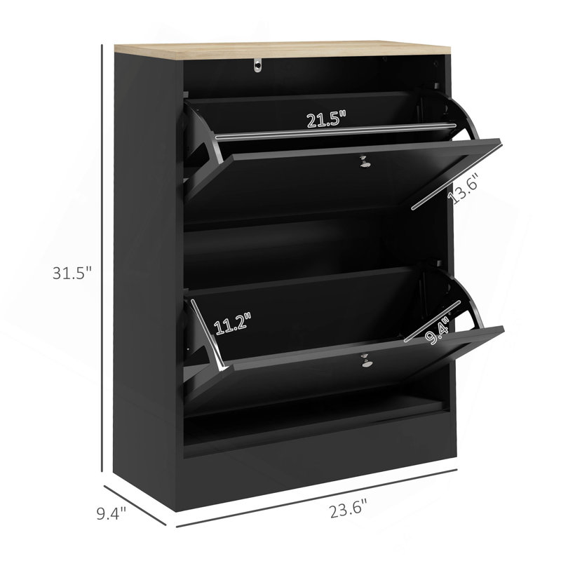 Slim Shoe Cabinet For Entryway, Modern Hidden Shoe Storage Cabinet With 2 Flip Drawers And Adjustable Shelves For 12 Pairs Of Shoes