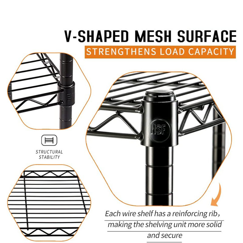 Black 4-Tier Adjustable Steel Wire Storage Shelf